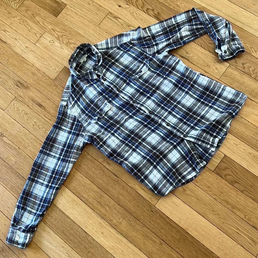 Sonoma Men’s L White Brown Blue Button Down Shirt Flannel used but good shape